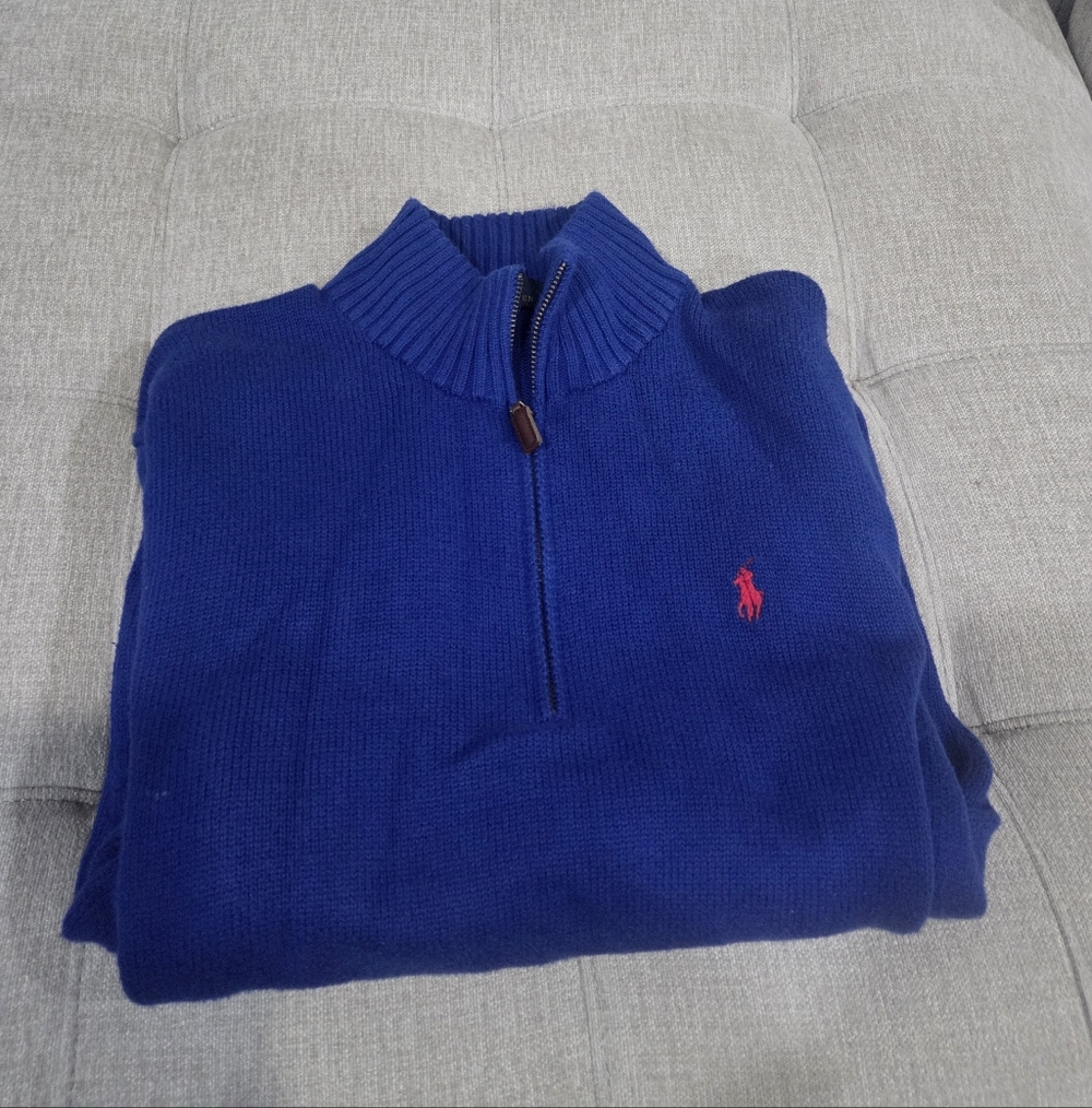 Polo by Ralph Lauren Men's Blue Half-Zip Sweater Sz.L